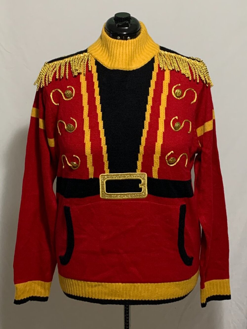 Ugly Christmas Sweater Nutcracker Solider Uniform Pocket Tassels MENS Womens S